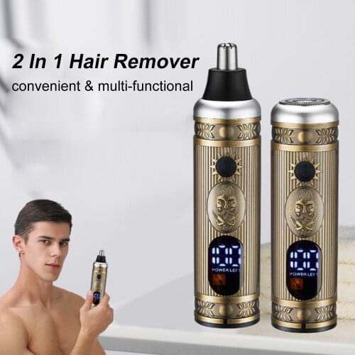 2 In 1 Beard Shaver Nose Hair Trimmer Painless Nose Hair Remover for Men USB Rechargeable LCD Display Nose Hair Removal Kit