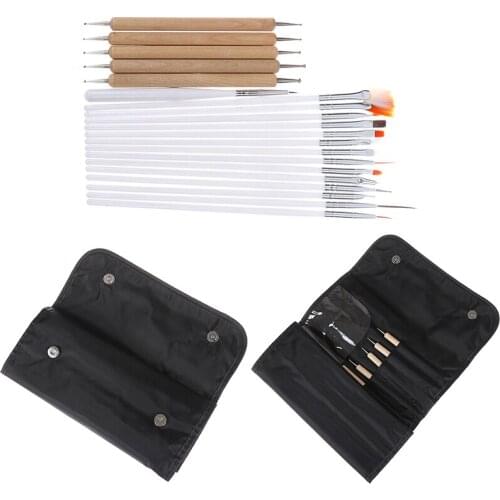 20 Pcs/Set Professional Painting Pen For False Nail Tips Nail Art Decorations Brush Set Tools UV Nail Gel Polish + Pouch Bag