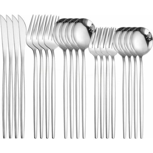 20Pcs/set Stainless Steel Dinner Silver Dinnerware Stainless Steel Tableware Knife Fork Spoon Cutlery Set Fork Knife Spoon Set