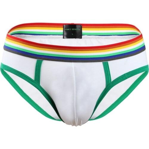 2019 Brand Pinky Senson Mens Cotton Underwear Briefs Breathable Cuecas Rainbow Belt Briefs Panties for Men Sexy Underpants