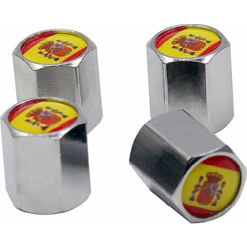 4Pcs/Lot Auto Accessories Spain Flag Logo Sticker Car Badge Tyre Dust Cap Wheel Tire Valve Steam Car Styling
