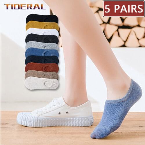 5 Pairs Womens silicone non-slip invisible socks Summer solid color Ankle Boat Socks female soft Cotton slipper socks 35-40 EUR