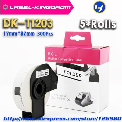 5 Roll Compatible DK-11203 Label 17mm*87mm Compatible for Brother Label Printer All Come With Plastic Holder 300Pcs/Roll