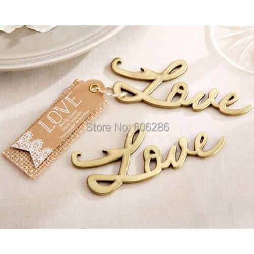 50PCS/LOT love theme zinc alloy love letter beer bottle opener favors and gifts for wedding showers event party gifts supplies