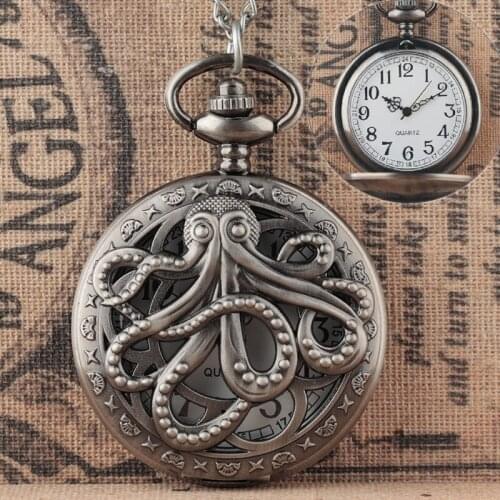 50pcs/lot New Fahion Hot Sell Hollowed Octopus Quartz Pocket Watch Men Women Wacthes Pendant Necklace