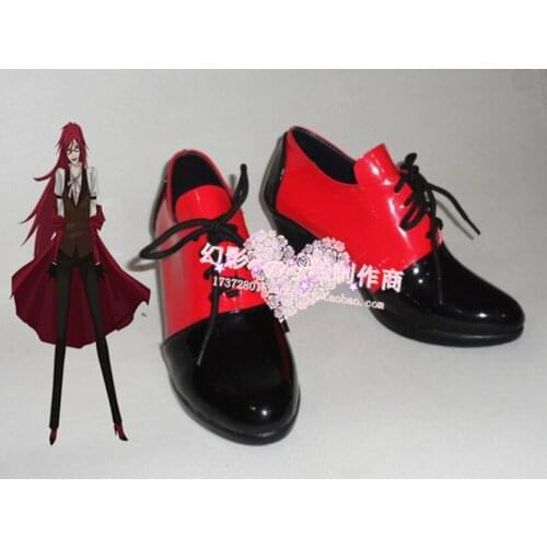 Anime Black Butler Grell Sutcliff Halloween Black Red Cosplay Shoes Boots H016