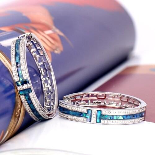 TIRIM Abalone Shell Big Hoop Earrings for Women Crystal Cubic Zirconia Dubai T Shape Roung Earing Fashion Trendy Jewelry Gifts