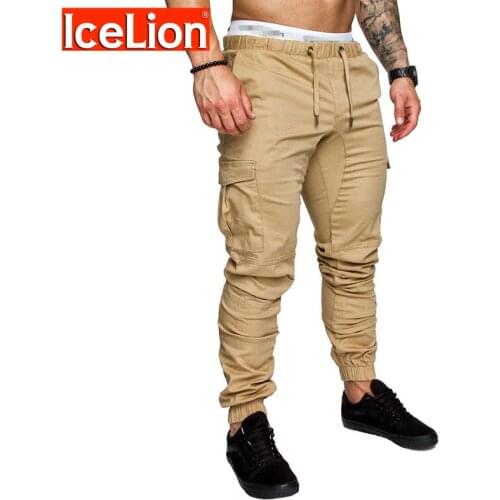 IceLion 2021 New Fashion Pants Men Solid Elasticity Mens Casual Trousers Mens Joggers Drawstring Multi-pocket Pants Sweatpants