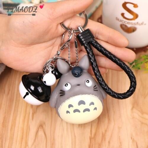 FIMAODZ Cartoon Bell Totoro Keychain 2020 Voiced Vinyl Cute My Neighbor Figure Cat key Chain Anime Purse Bag Kids Keyring Gift