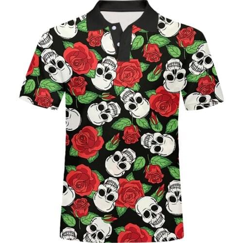 IFPD EU Size Summer Polo Shirts 3d Rose Flower Printed Tshirt Hip Hop Fashion Short Sleeve Skull Polo T Shirt Harajuku Men Tops