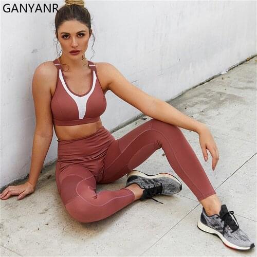 GANYANR Yoga Set Gym Clothing Fitness Workout Women Sportswear Jogging Wear Sport Tracksuit Leggings Crop Top Sexy Sweat Suits