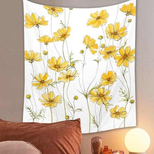 Wildflowers Botanical Tapestry Wall Hanging Flower Reference Chart Tapestry Yellow Pink Vintage Botanical Flag Straight Tapestry
