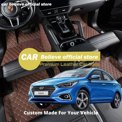 High quality Leather Car Floor mats for Hyundai Solaris Accent Verna 2017 2018 2019 2020 Carpets Rugs Pads Accessories