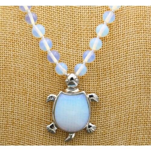 Beautiful 8mm Moonjade & Opal Turtle Pendant Necklace 18 " WW