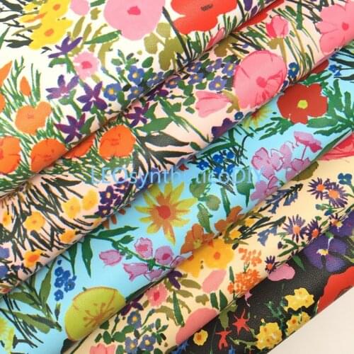 LEOsyntheticoDIY Flowrs Printed Synthetic Faux Vinyl Leather Fabric Sheets with Felt Backing Leather For DIY Bows 21X29CM R026