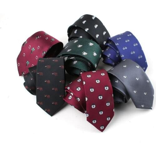 Linbaiway 6cm Ties for Mens Skinny Cravat Neckties Polyester Jacquard Cartoon Pattern Narrow Collar Slim Tie Custom LOGO