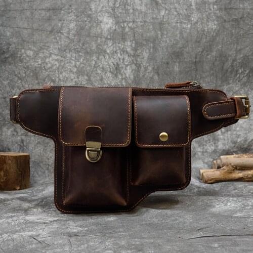 MAHEU Mens Waist Bag Leather Chest Bag Dual Use Multipurpose Waist Bags 2 Pockets For Wallets Cigarette Fanny Pack for men male