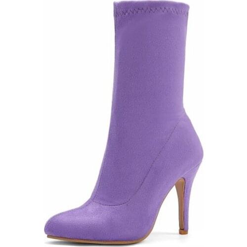 Fashion Pointed Toe Elastic boots Women Autumn Winter Zapatos De Mujer Booties Ankle High Heels Party Big size 32- 48 Shoes K70