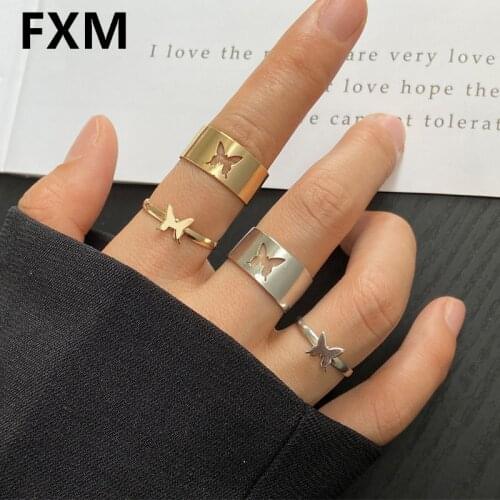 Punk Fashion Butterfly Rings For Women Men Gold Silver Color Lover Couple Butterfly Ring Set Opening Engagement Wedding Jewelry