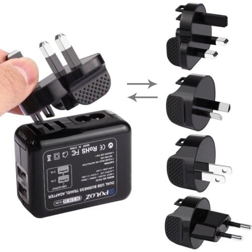 2 Ports USB 5V (2.1A + 2.1A) Wall Charger Set with Removable International UK + EU + US + AU Plug Adapters for GoPro HERO 5 / 4