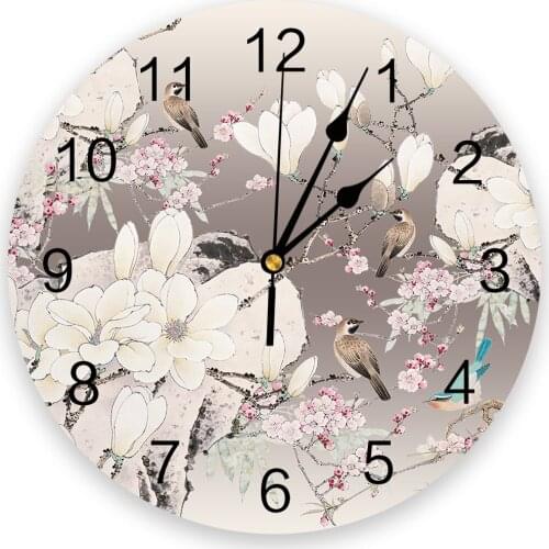 Chinese Style Flower Bird Illustration Creative Wall Clock For Home Office Decoration Living Room Bedroom Hanging Watch