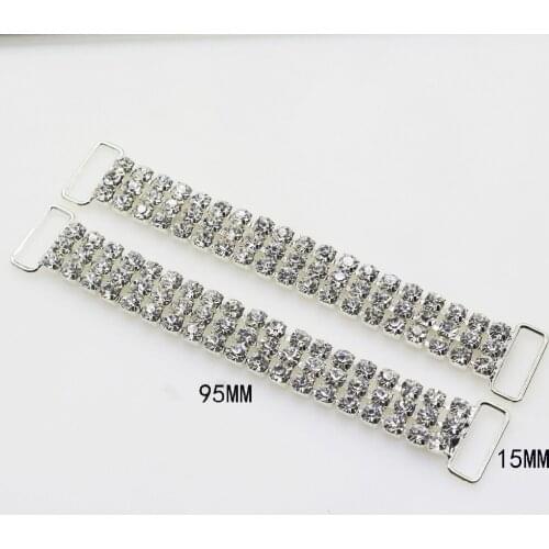 New 10pc 95MM 3 Rows Charm Chain Connectors Bikini Buckle Metal Crystal Rhinestone Bikini Swimwear Buttons For Swimwear/ Factory