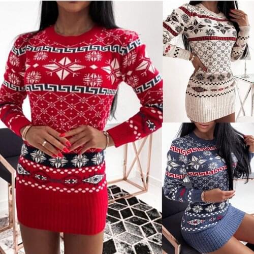 SKMY 2021 Autumn And Winter New Knitted Sweater Christmas Party Dresses Women Clothing Ladies Long Sleeve Bodycon Mini Dress