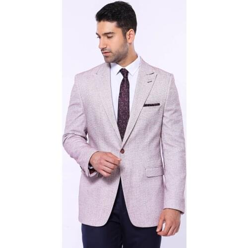 Patterned Slim-Fit Claret Red Blazer