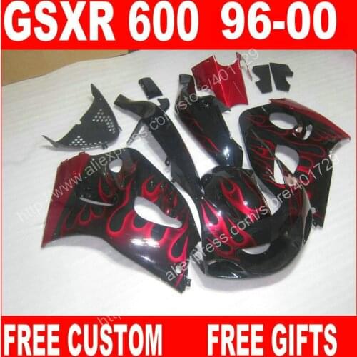 Fairings for 1996 1997 1998 1999 2000 SUZUKI SRAD SRAD 96-99 black red flames GSXR 600 GSXR750 fairing kit 7 gifts BG647