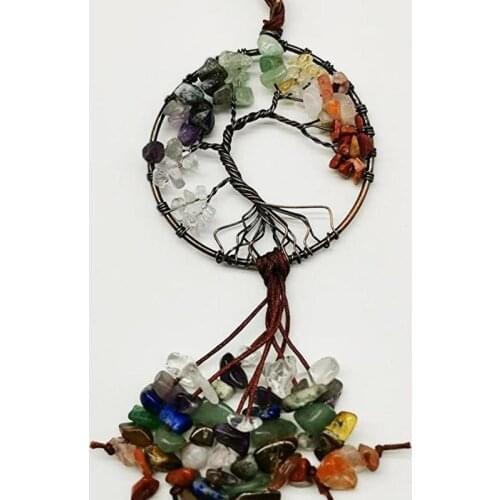 Natural Gemstone Tree of Life Pendant Necklace 7 Chakra Healing Crystal Charm