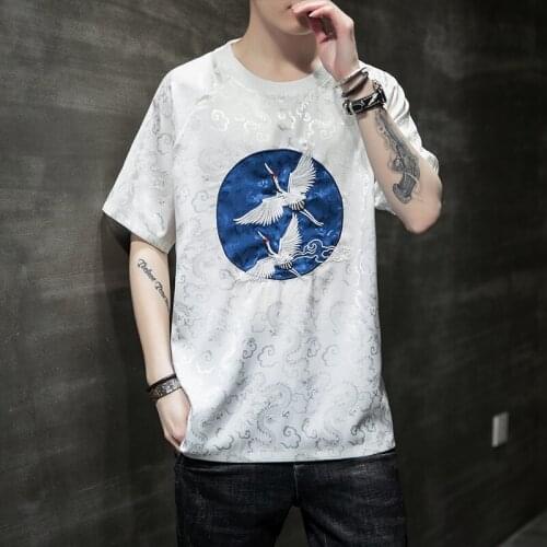 2021 Summer Chinese Style Shirts Men Dragon Embroider Casual Fashion Short Sleeve T-Shirt Retro Hanfu Tee Tops Streetwear KK3437