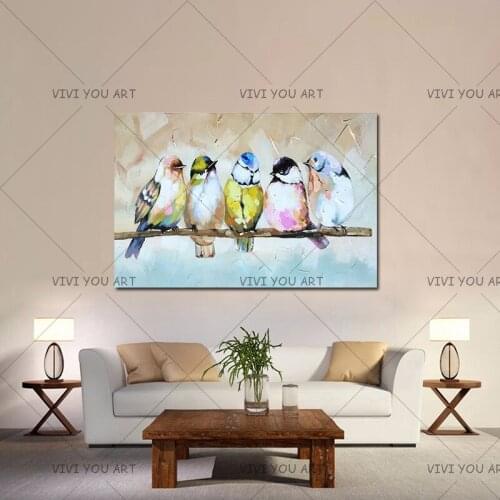 Hand Painted Abstract Cartoon Oil Painting on Canvas Modern Home Decor Wall Art Handmade Large Animal Birds Paintings Pictures