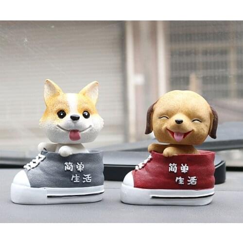 Cartoon Car Doll Husky Beagle Shepherd Shake Head Dog Car Interior Decoration Tabletop Ornament Home Room Decor Car Accessories