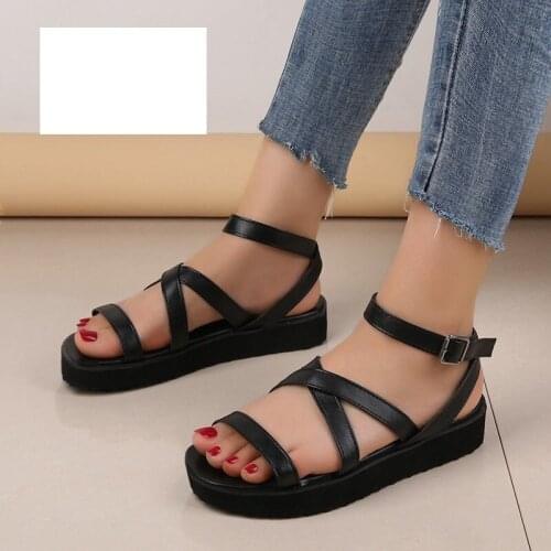 Women Casual Sandals flat Shoes peep-toe sandalias Roman Buckle Strap Breathable Non-slip Flat Shoes