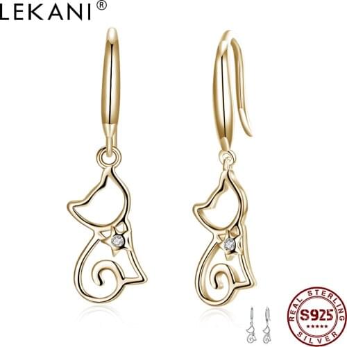 LEKANI 925 Sterling Silver Drop Earrings For Girl Simple Cute Geometric Kitten Look Wedding Earring Fine Jewelry New Arrival
