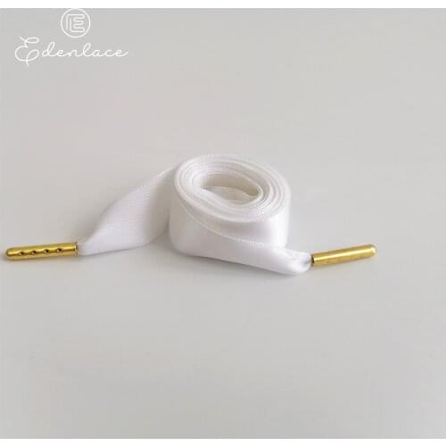 Silk Shoelaces Flat 2cm Width Ribbon Shoelace With Metal Aglets For Kids Shoes Black And White Webbing Bootlace Support Custom