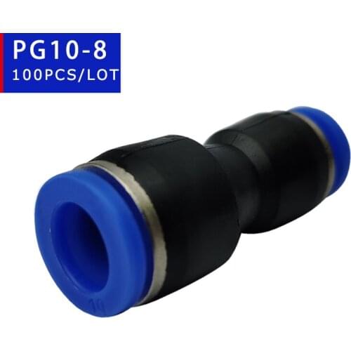 High Quality 100pcs PG10-8 Unequal Diameter Air Tube Fitting Straight Union,One Touch Push In Pneumatic Fitting Connectors