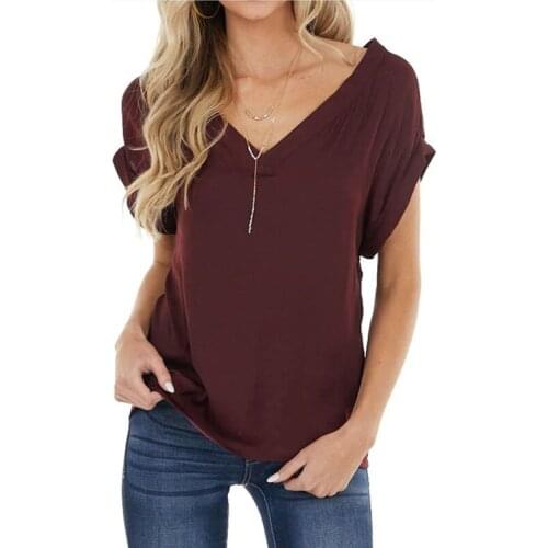 Women Summer T Shirt Femme Casual Short Sleeve V Neck T-shirt Solid Sexy Backless Tops Tee Shirt Femme Blusas Mujer Plus Size