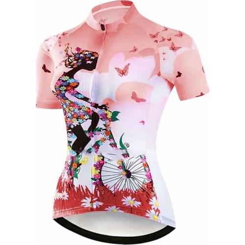 Folwer Cycling Girl Womens Short Sleeve Cycling Jersey Summer Quick Dry Breathable Motocross Sportshirt Mountain Bike Clothing