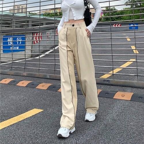 Womens Straight Pants, High-Waist Trousers, Striped Party Dance Club Loose Wide-Leg Fall Bottoms