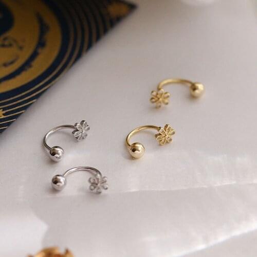 Flower 925 Sterling Silver Womens Earrings with Cubic Zirconia Gold U Shape Screw Stud Earring Female 2021 Fine Jewelry YEA488