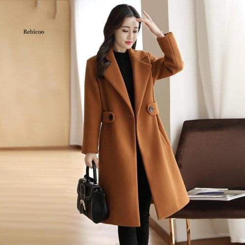 Womens Loose Casual Woolen Coat Middle Long Style Fashion Winter New Women Clothing Korean Version Thickened Coats