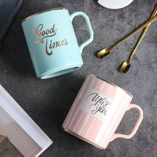 1pc Nordic Mug INS Cup Ceramic Milk Coffee Office Water Cup with Covered Spoon