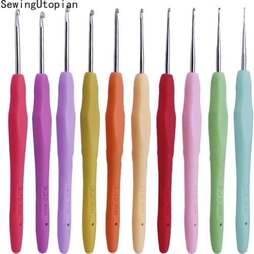 10PCS Knitting Needles 0.5-2.75mm Rubber Handle Crochet Hooks Yarn Crochet Needle Weaving Crochet Hooks Set DIY Craft Tools