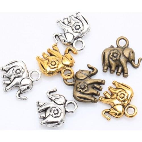 30pcs Charms Double Sided Elephant 12x12mm Tibetan Silver Color Pendants Antique Jewelry Making DIY Handmade Craft