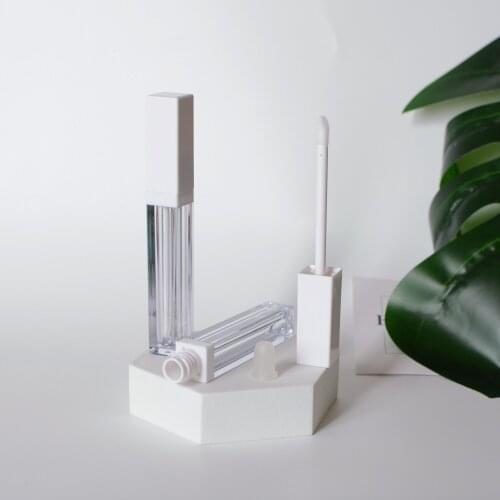 4ml DIY Cosmetic Packaging Refillable Empty White Square Lip Balm Lipstik Lip Gloss Tubes Container with Wand