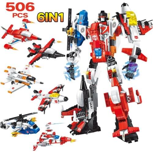 2019 New 506pcs 1405 6In1 Transform Helicopter Aircraft Plane Building Block 6Pcs DIY Bricks Educational Toys For Children Drop