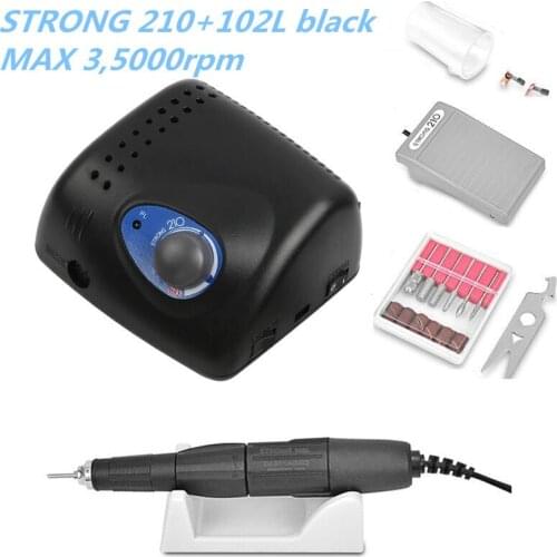 65W 35000RPM Electric Nail Drill Machine Strong 210 Model 102L Black Handpiece Manicure Pedicure Nail File Bit Nail Art Equipmen