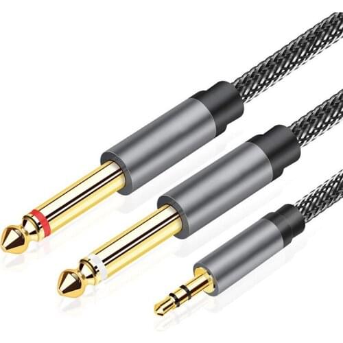 3.5mm TRS male to 2X 6.35mm TS Audio cable Mono stereo Y-cable splitter compatible with home stereo systems, laptops, amplifiers