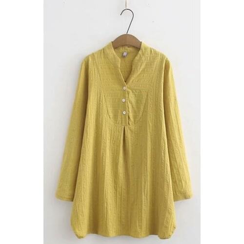 Plus Size 4XL Women Long Sleeved Blouse Plain Office Wear Blusas White, Blue, Yellow Ladies Office Wear Long Tops